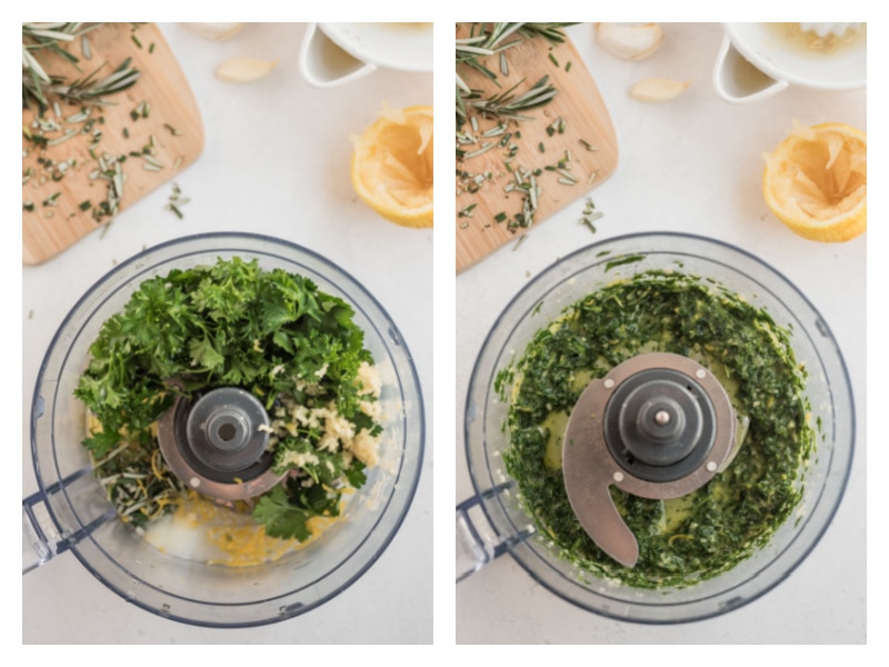 herbs in a food processor and then processed