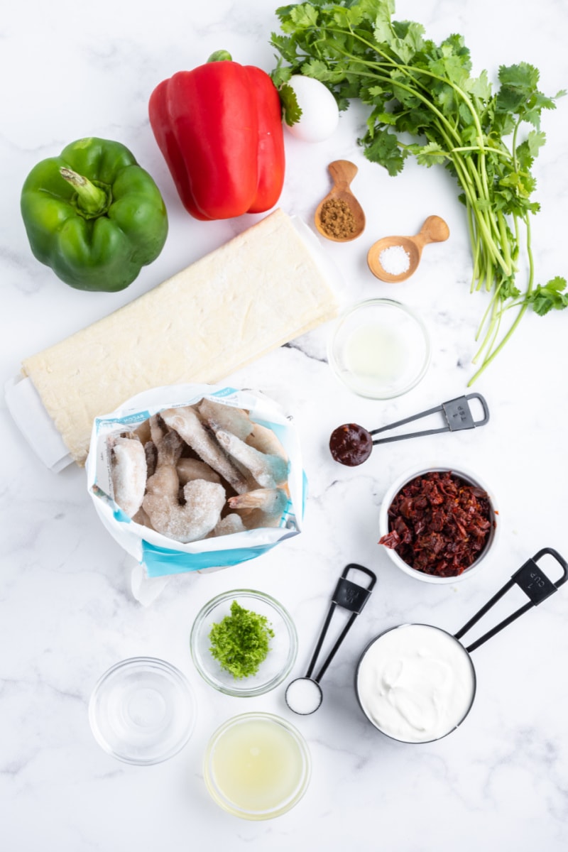 ingredients displayed for making margarita shrimp bites