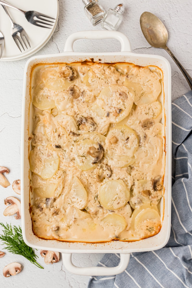 casserole dish of scalloped potatoes