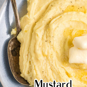 pinterest image for mustard mashed potatoes