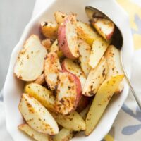 dish of mustard roasted potatoes