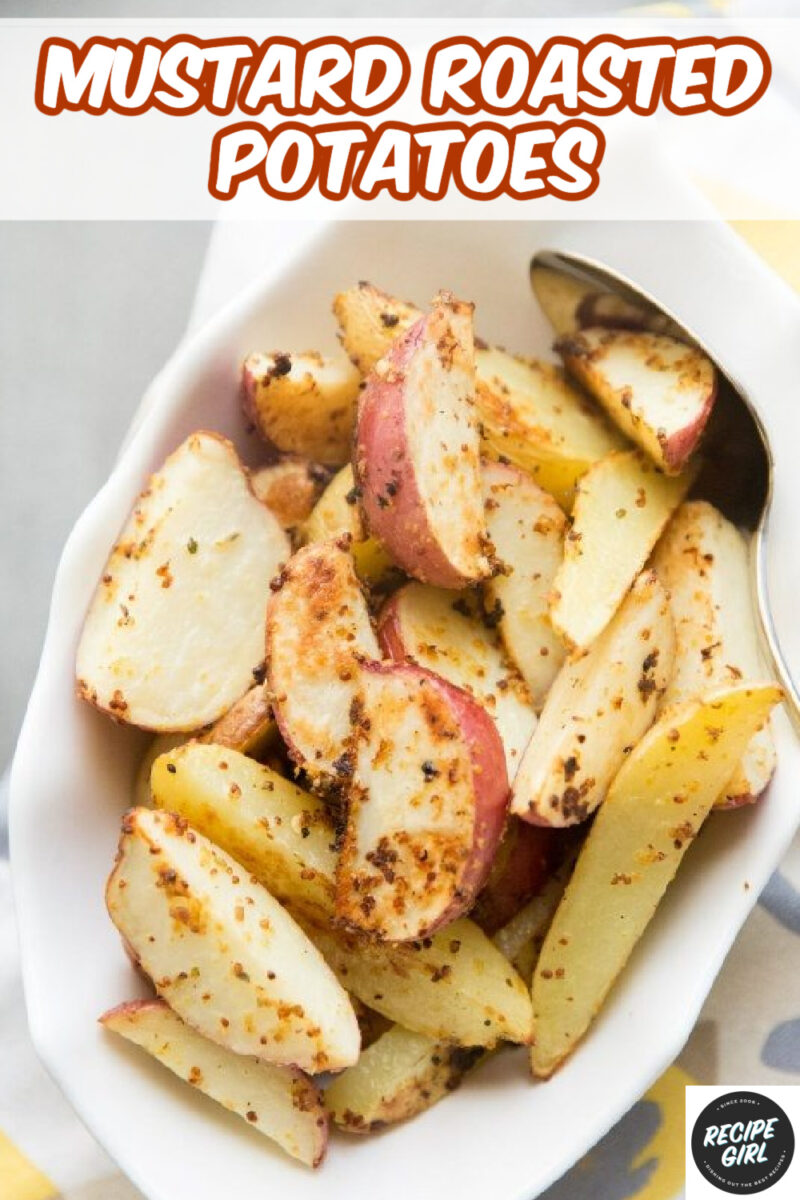 pinterest image for mustard roasted potatoes