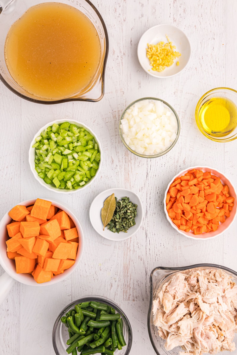 ingredients displayed for making next day turkey soup