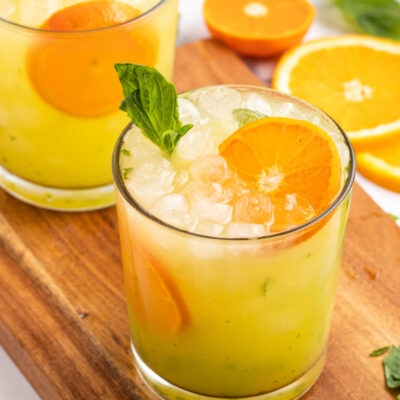 orange basil mojitos in two glasses