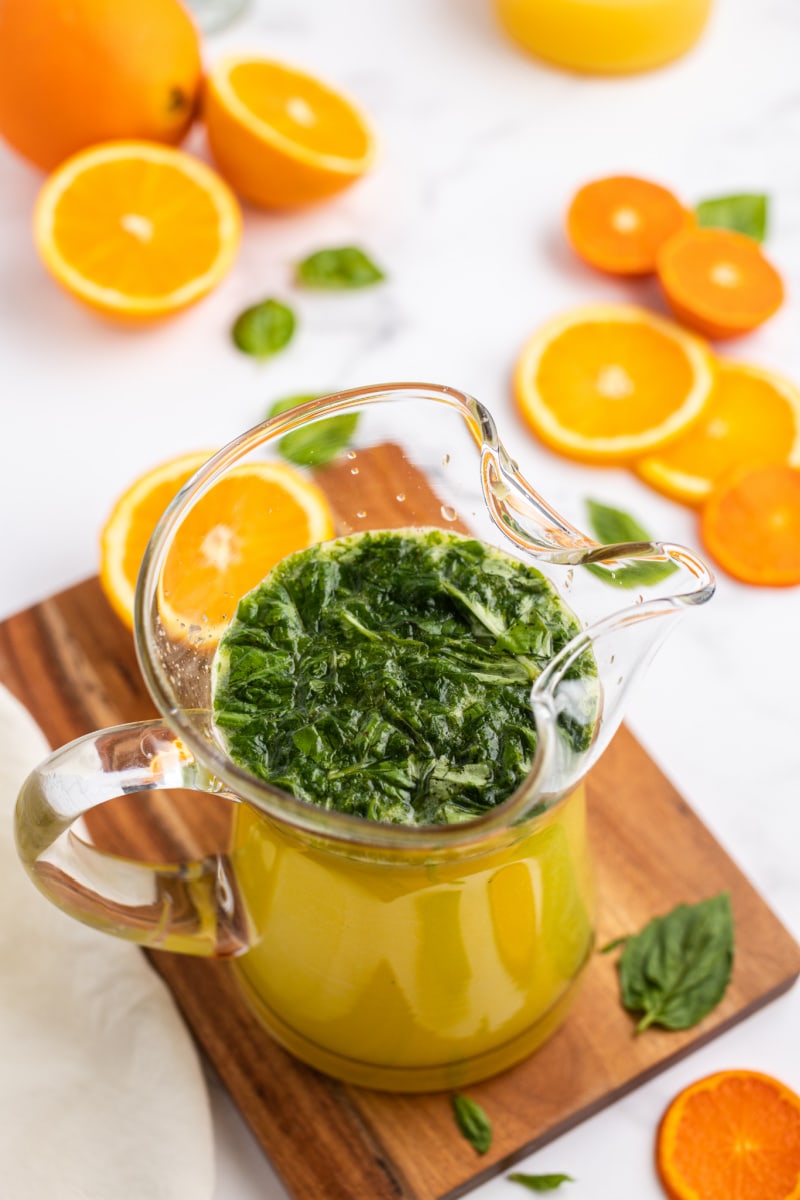 pitcher of orange basil mojitos