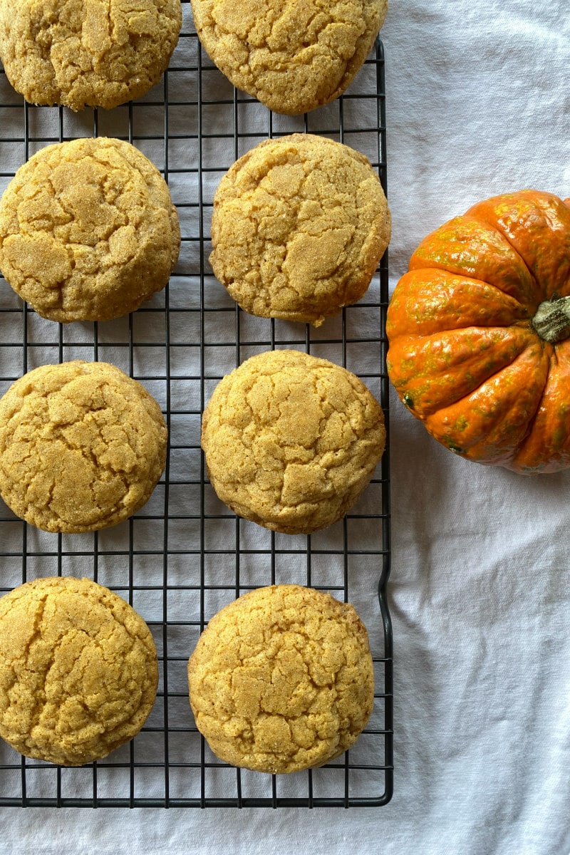 pumpkin snickerdoodles on cooling rack