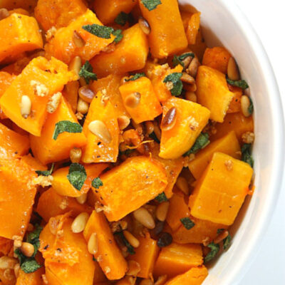 roasted butternut squash with garlic sage and pine nuts