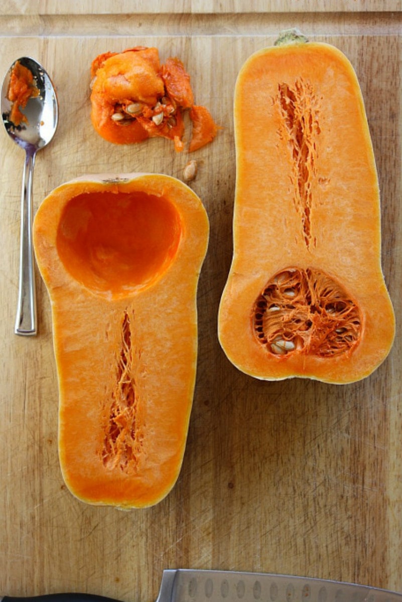 butternut squash cut in half