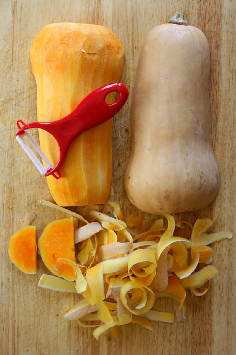 peeling butternut squash