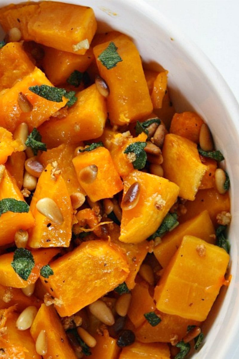 roasted butternut squash with sage and pine nuts