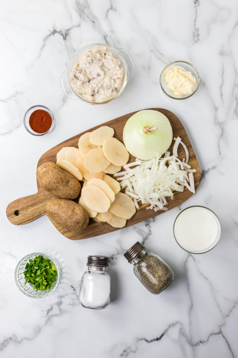 ingredients displayed for making scalloped potatoes