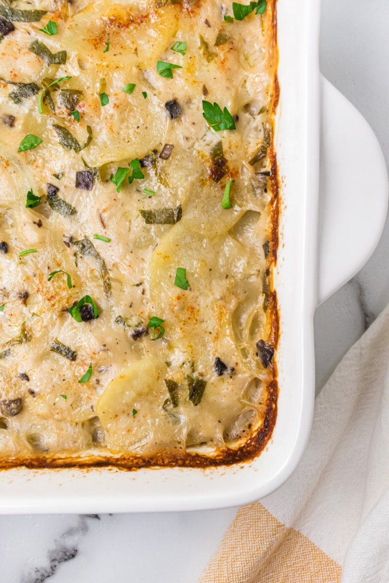 scalloped potatoes in a casserole dish