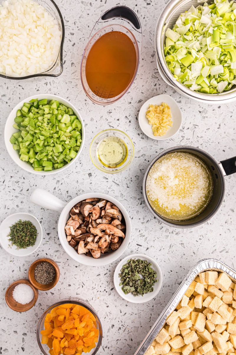 ingredients displayed for making shiitake mushroom stuffing