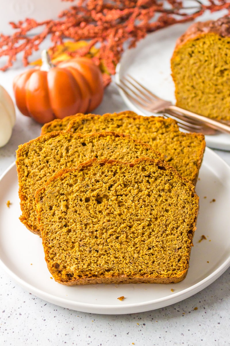 slices of pumpkin banana bread on a plate