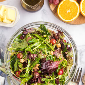spring salad with grapes in a bowl