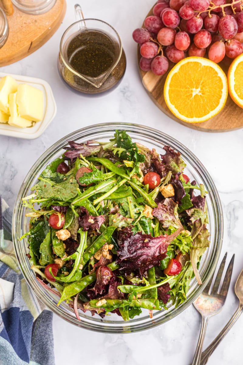 spring salad with grapes in a bowl