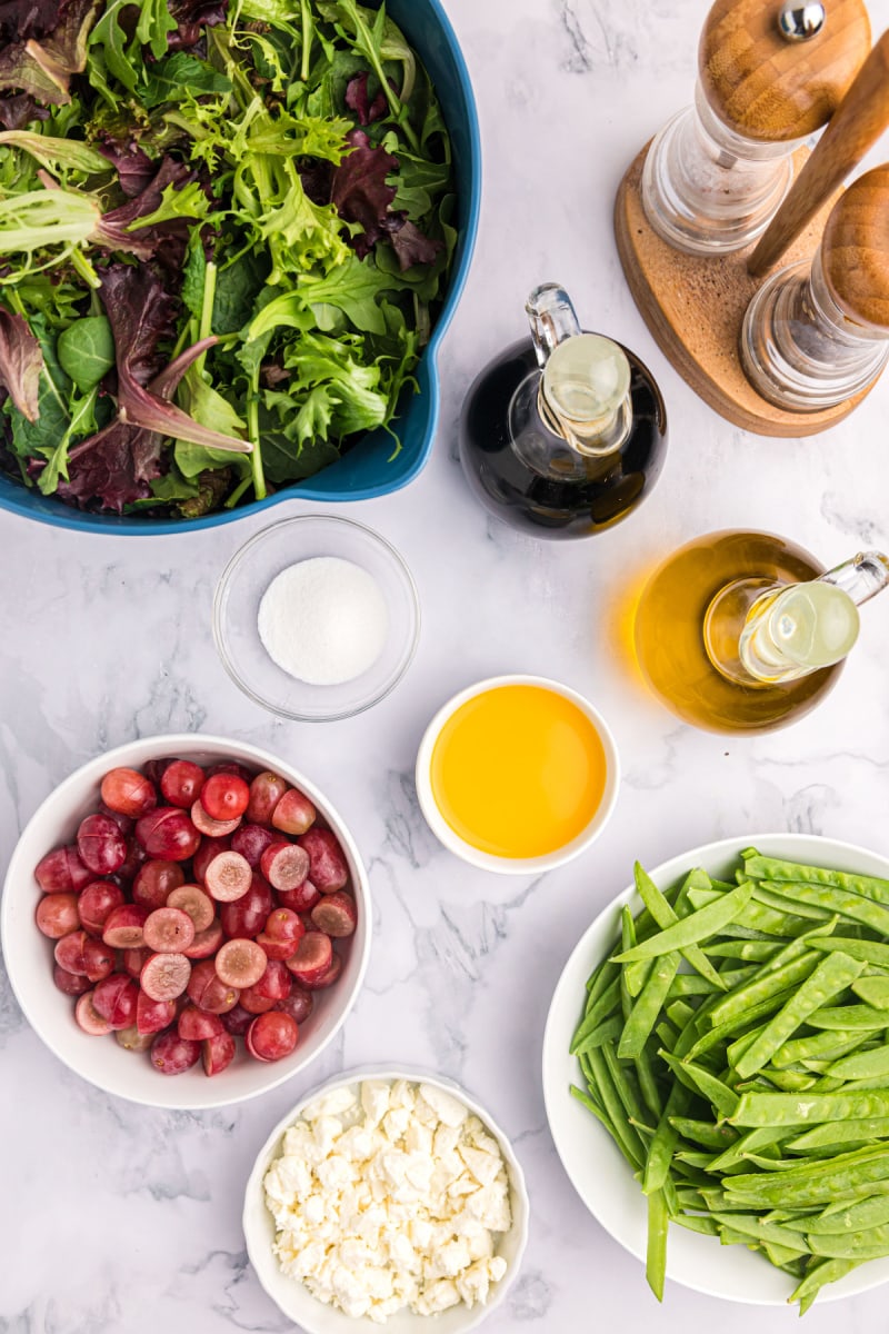 ingredients displayed for making spring salad with grapes