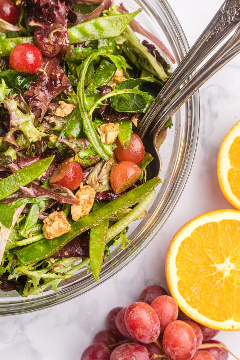 spring salad with grapes in a bowl