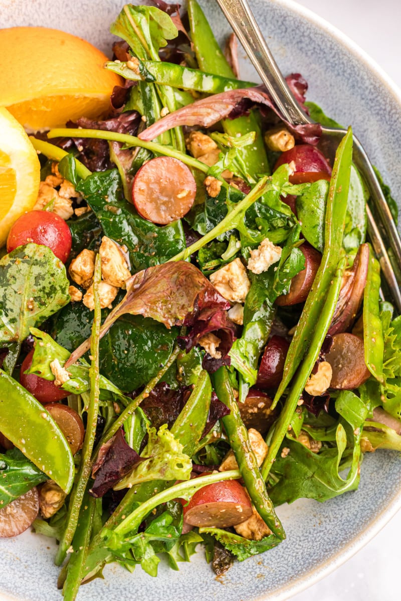 spring salad with grapes close up