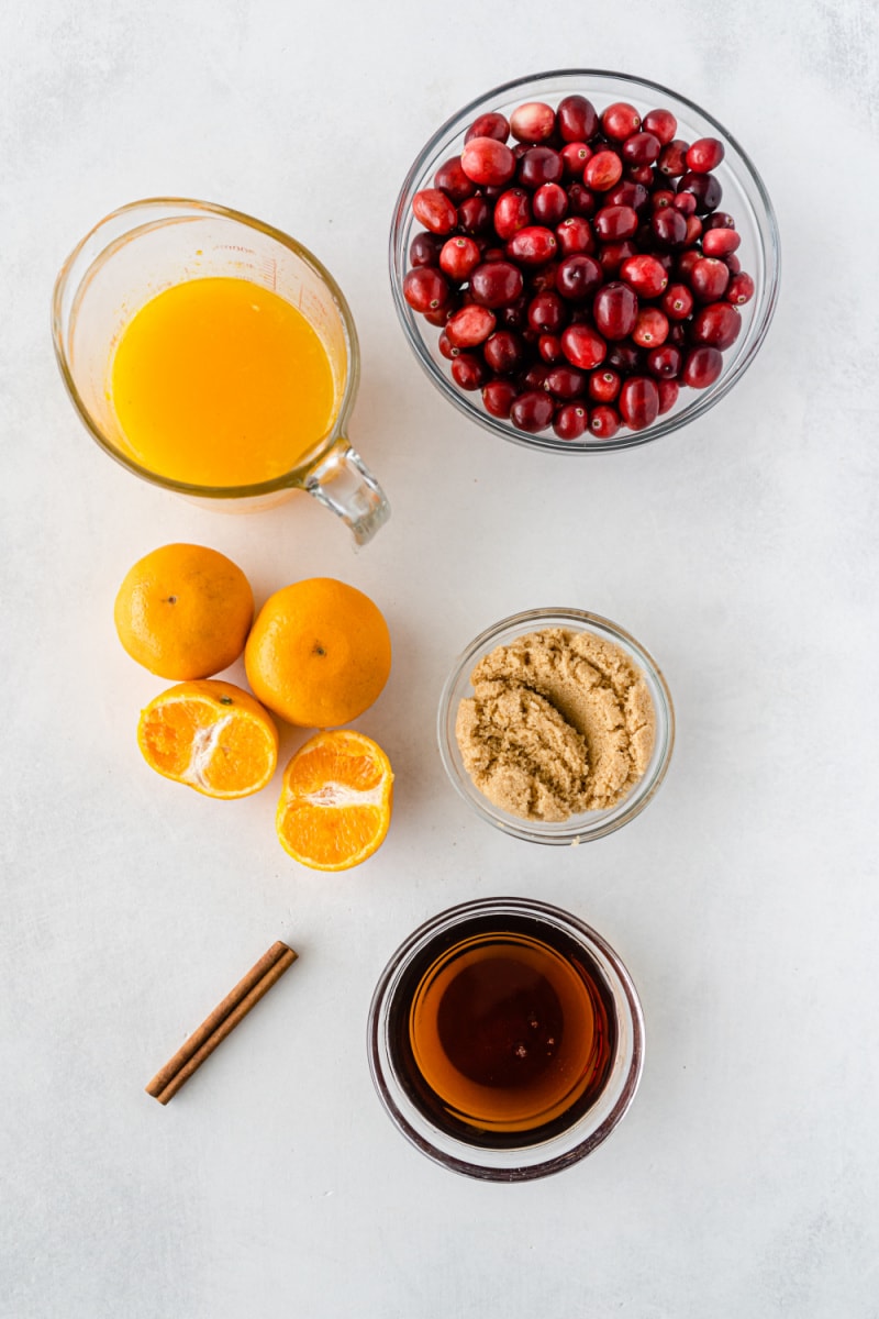 ingredients displayed for making maple tangerine cranberry sauce