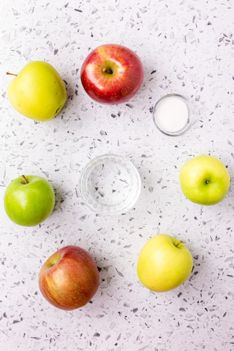 ingredients displayed for making three apple applesauce