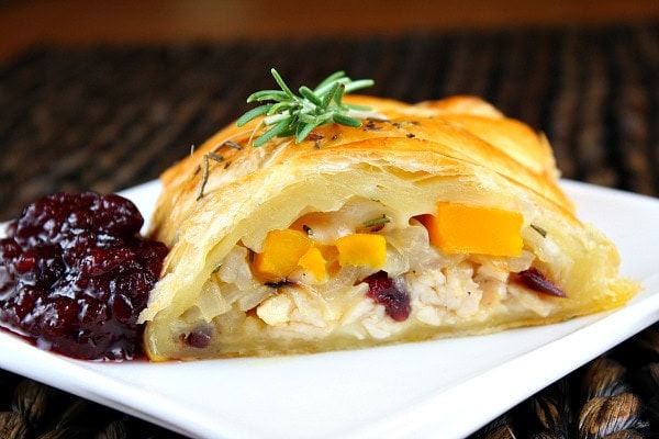 turkey cranberry strudel on a plate