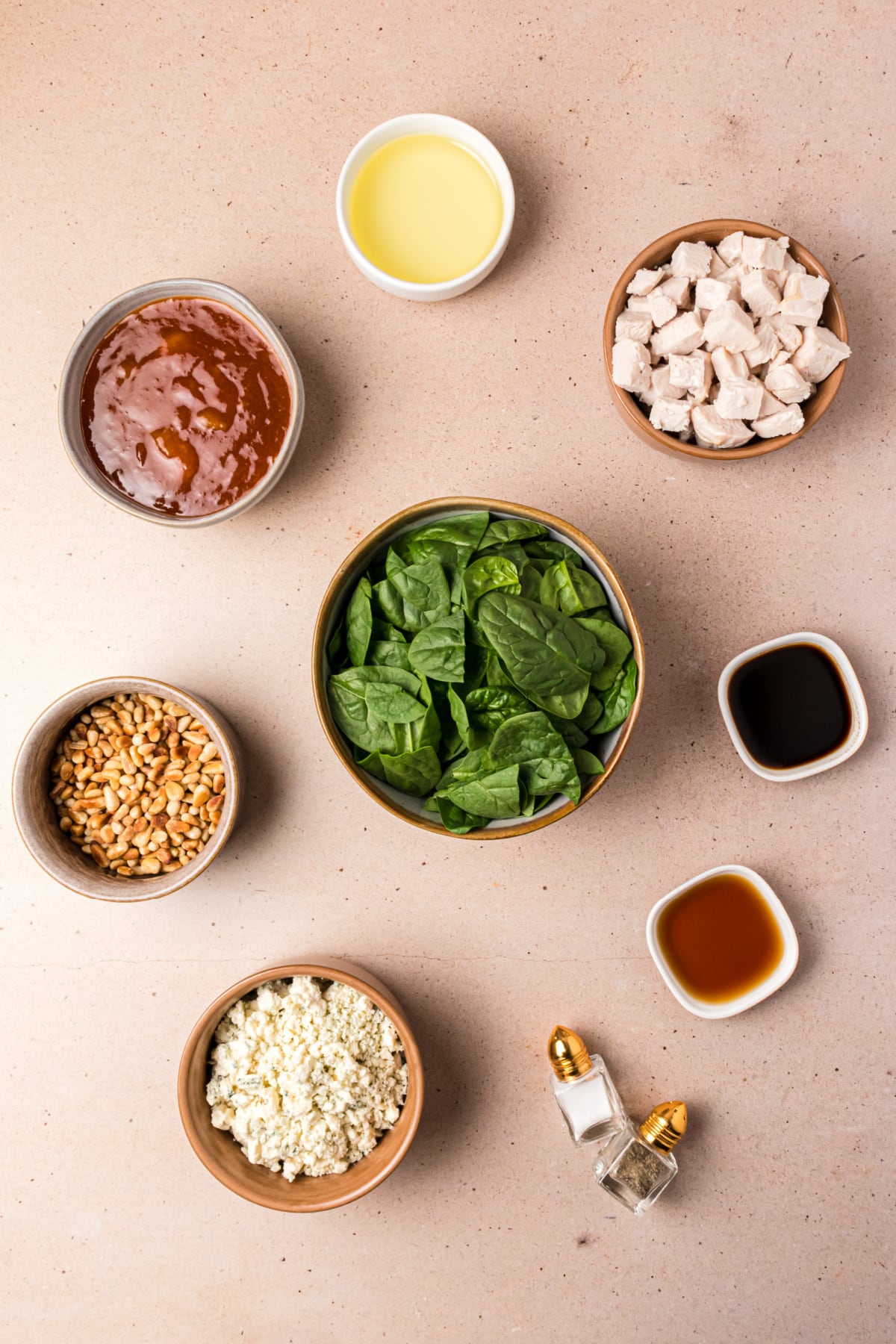 ingredients displayed for making turkey spinach salad