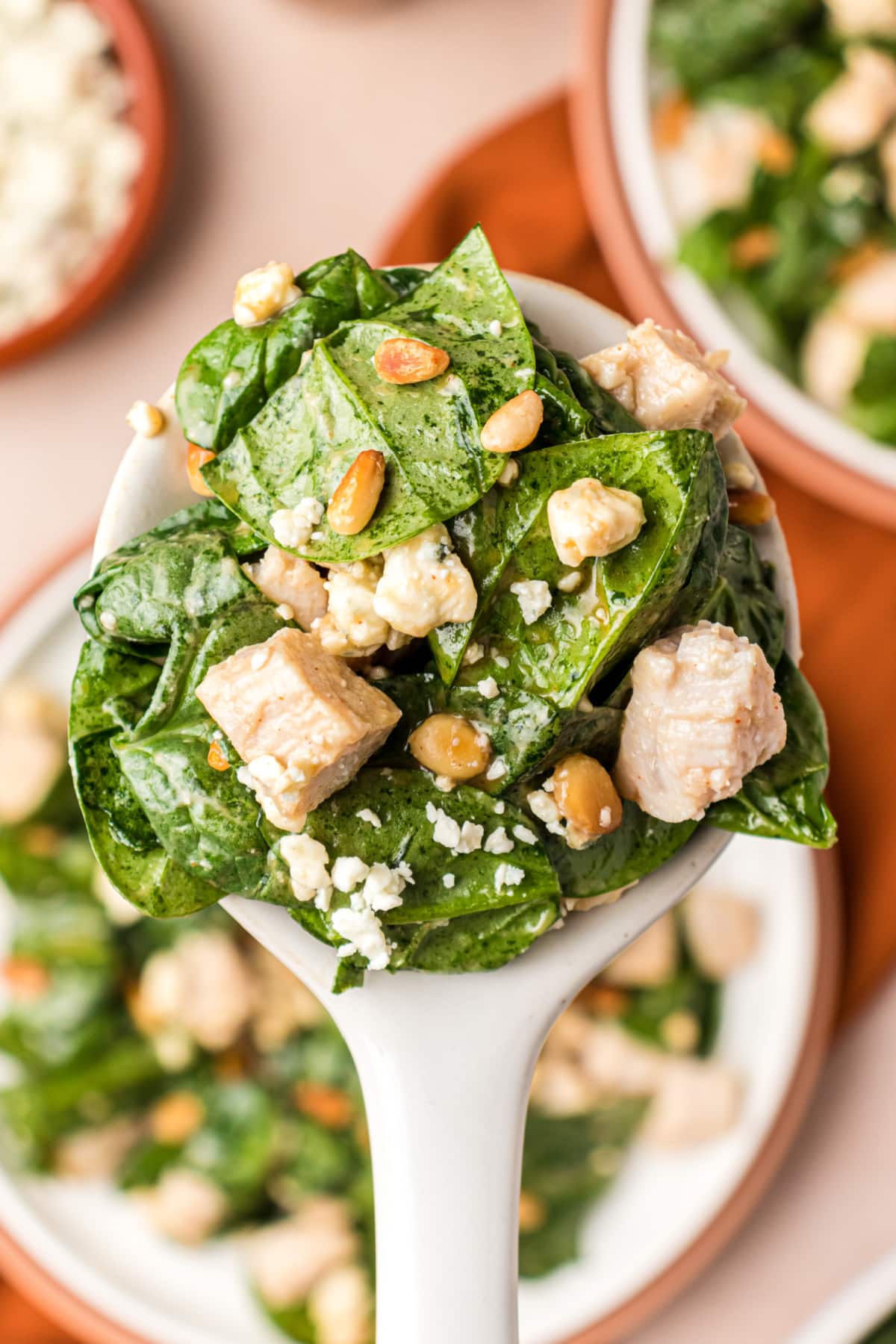 spoonful of turkey spinach salad