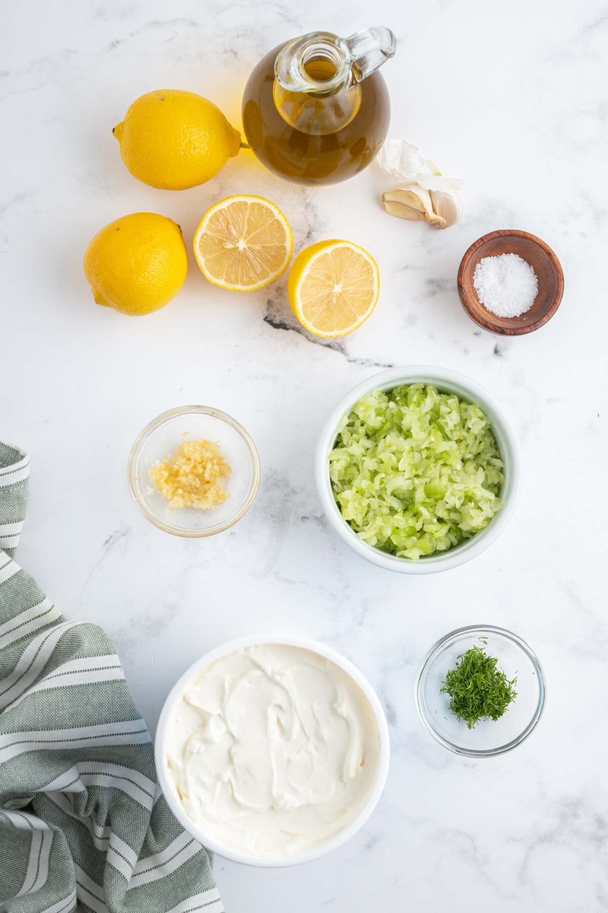 ingredients displayed for making tzatziki sauce