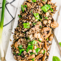 wild rice on a white platter