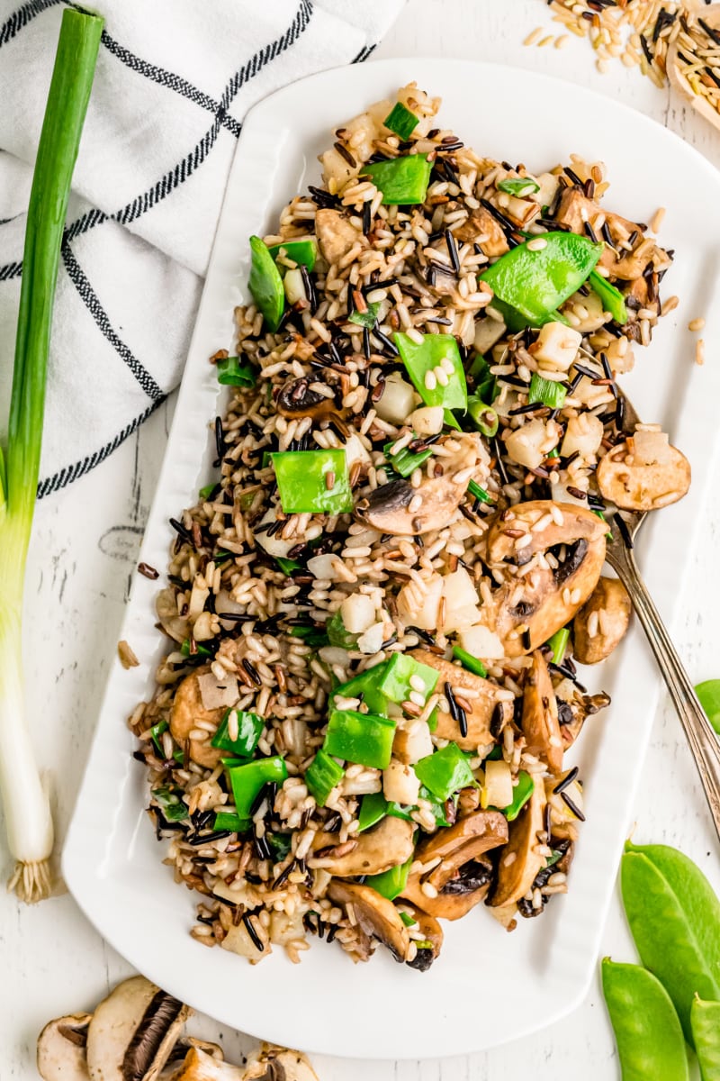 wild rice on a white platter