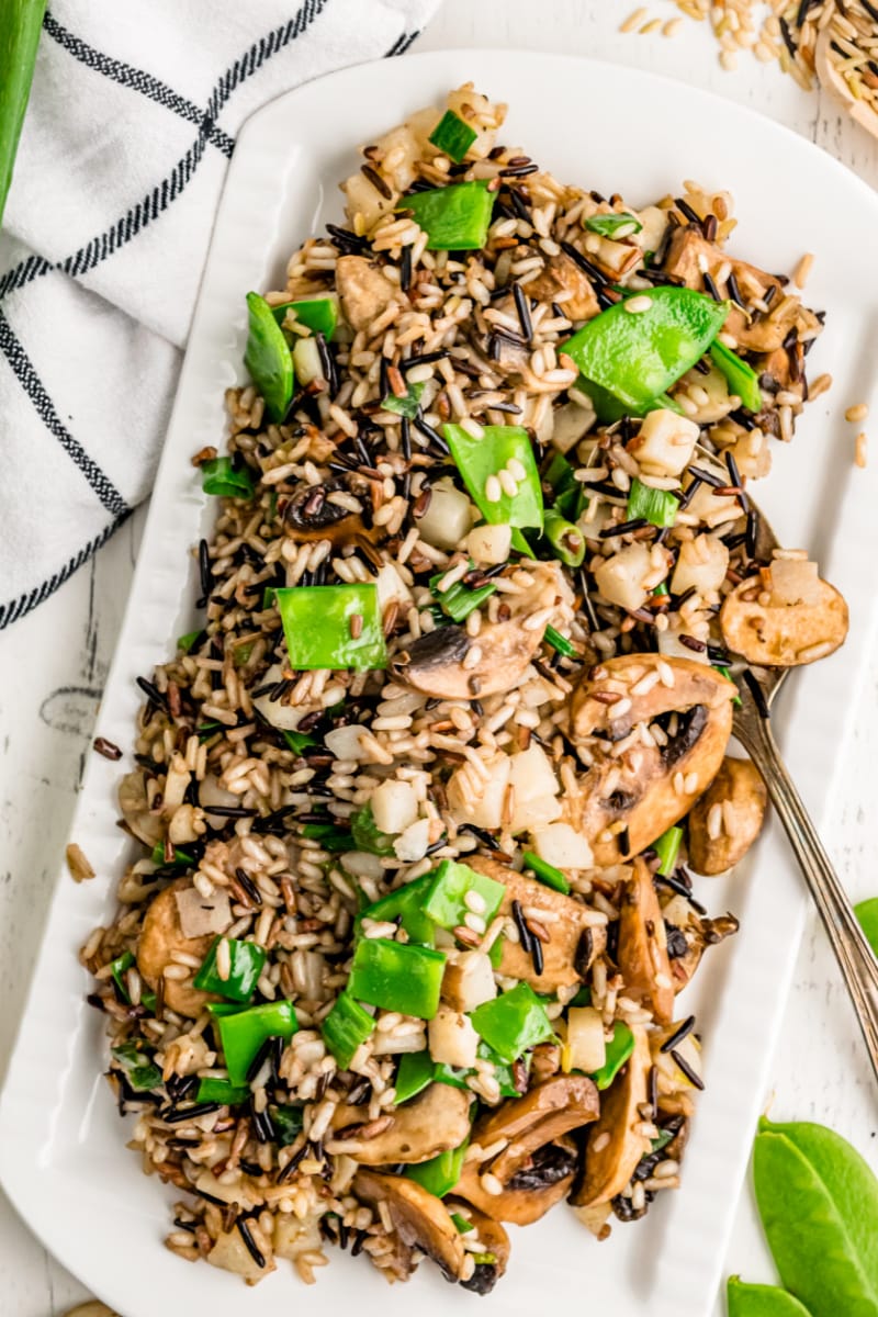 wild rice displayed on white platter