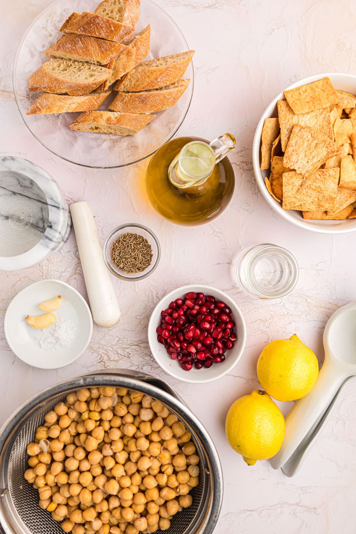 ingredients displayed for making chickpea dip