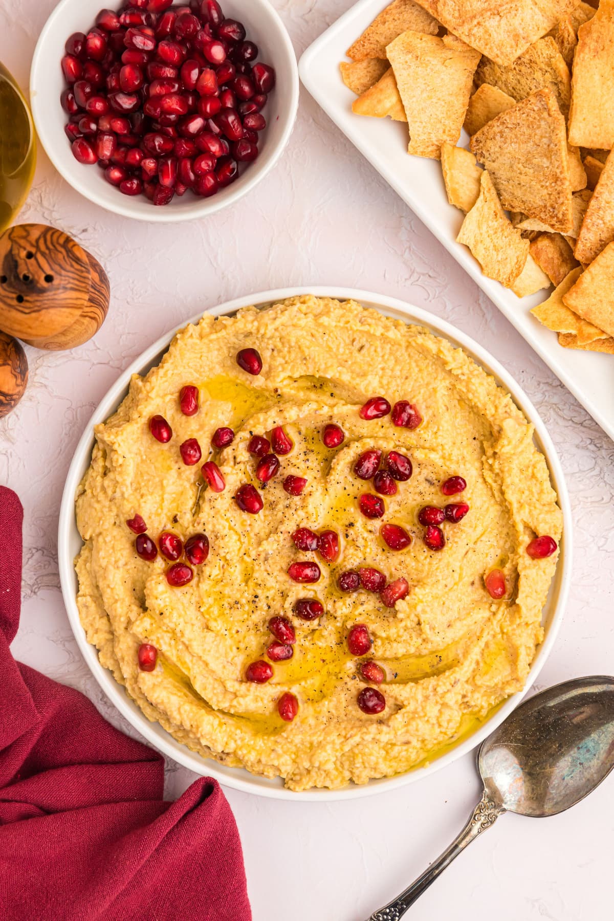 chickpea dip with pom seeds