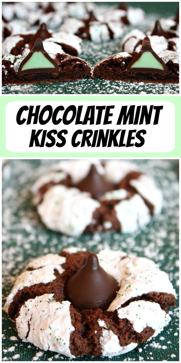 pinterest collage image for chocolate mint kiss crinkles