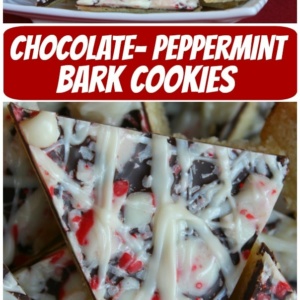 pinterest collage image for chocolate peppermint bark cookies