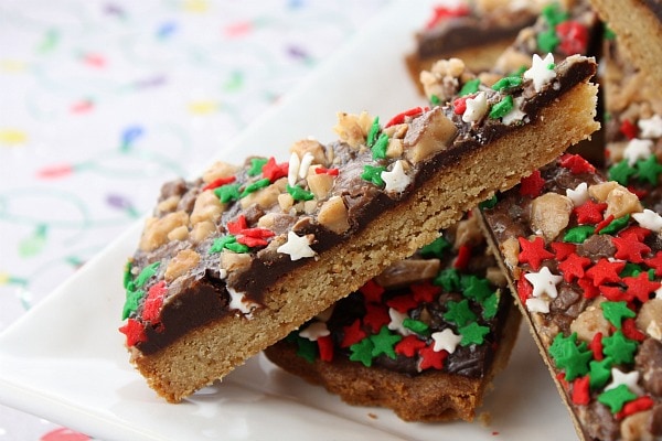 Chocolate Toffee Wedges with holiday sprinkles