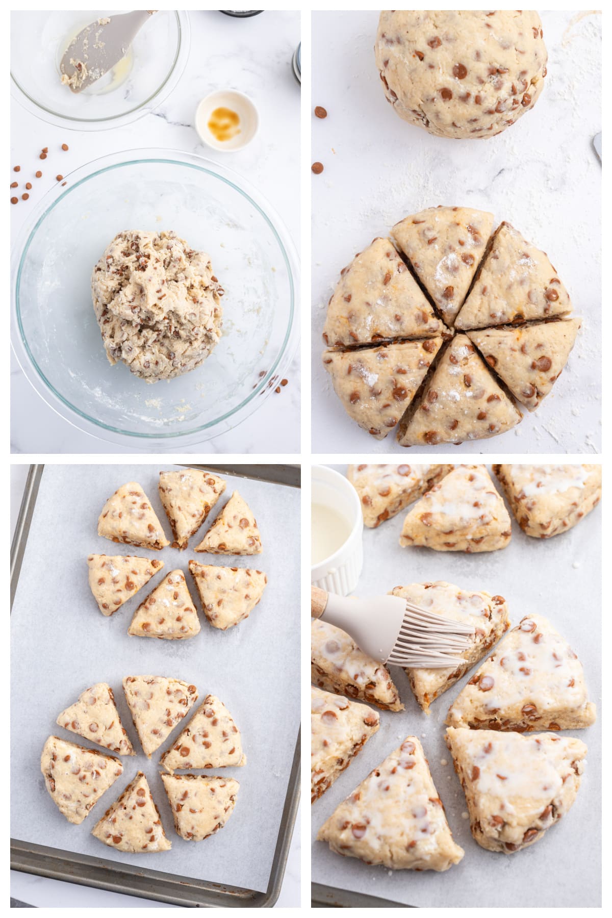 four photos showing how to make cinnamon eggnog scones