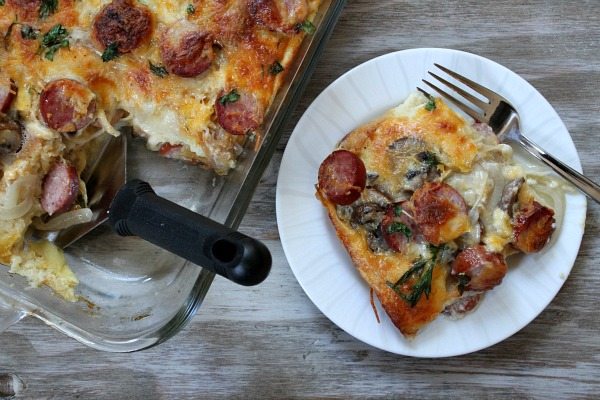 Egg- Mushroom Kielbasa Bake