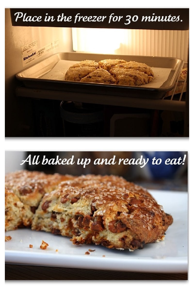 two photos showing baking of cinnamon eggnog scones