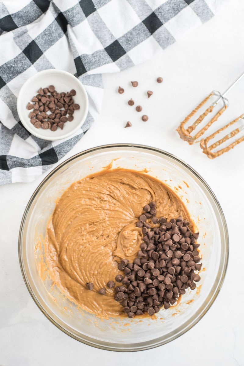 batter for gingerbread bars with chocolate chips in bowl