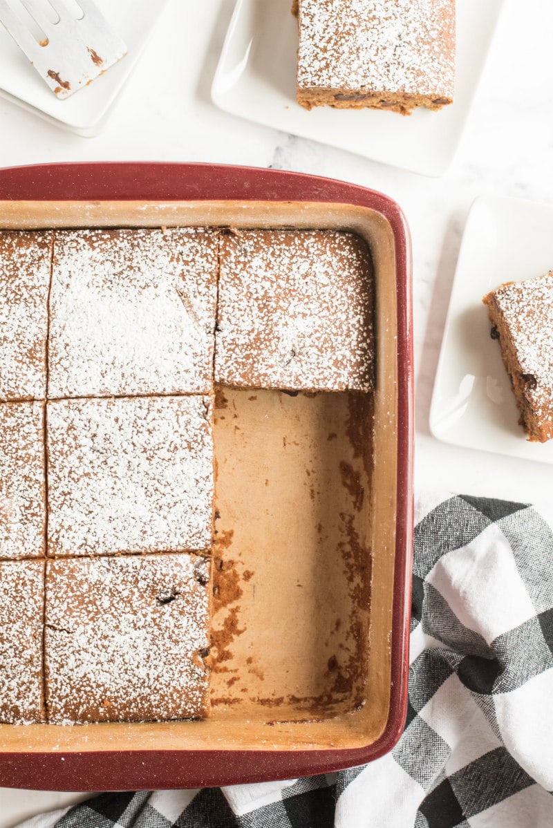 overhead shot of a pan of gingerbread bars