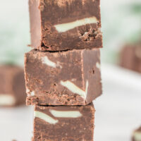 three pieces of mint fudge stacked