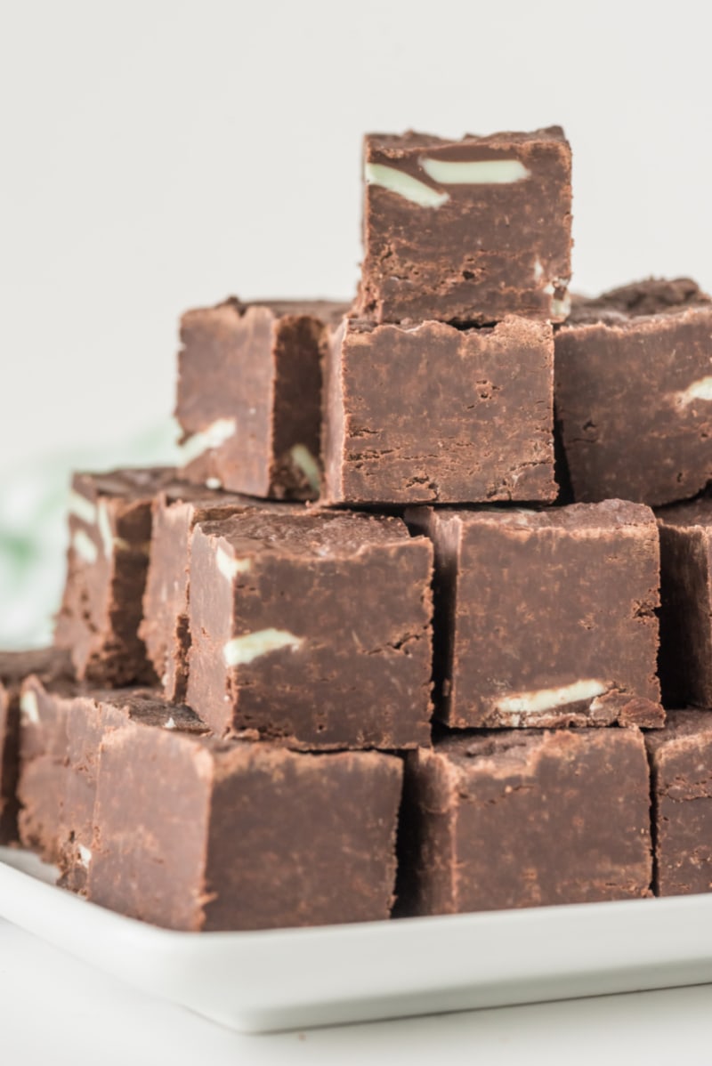 stack of pieces of mint fudge