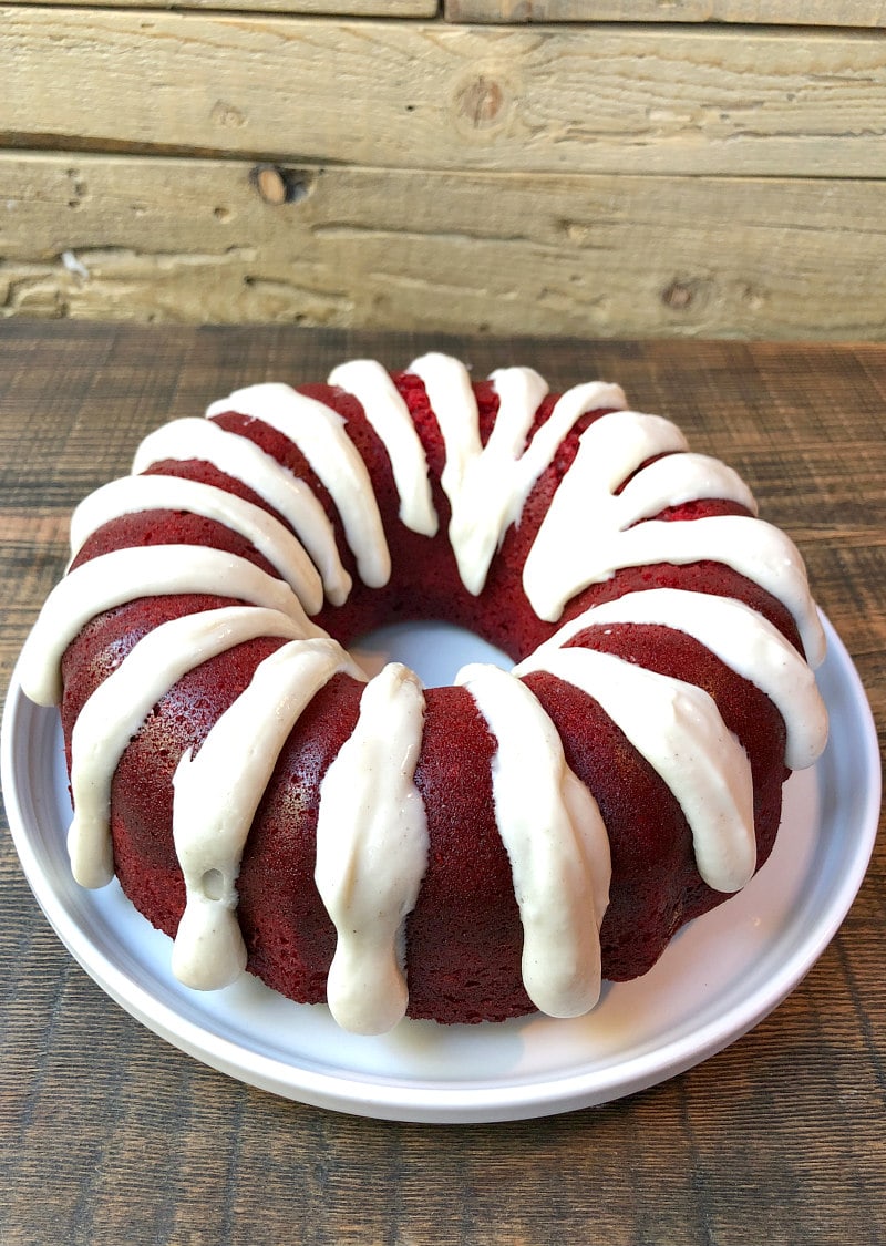 Mini Red Velvet Bundt Cakes with Cream Cheese Glaze - Overtime Cook