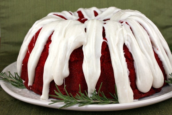 Ridiculously Easy Peppermint-Glazed Red Velvet Bundt Cake - The