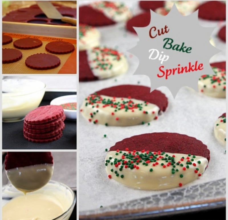 photo collage showing how to make red velvet shortbread