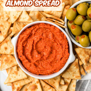 pinterest image for roasted red pepper almond spread