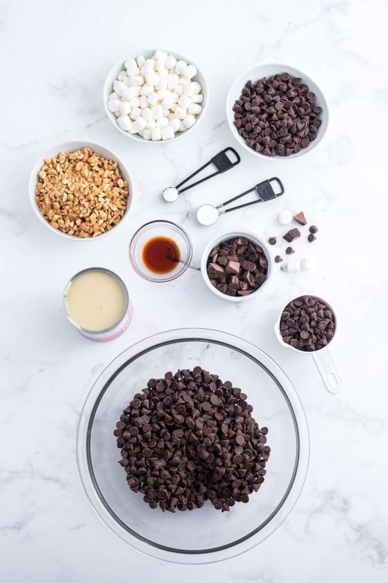 ingredients displayed for making rocky road fudge