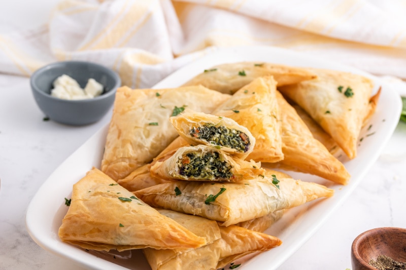 Spinach Feta and Sundried Tomato Phyllo Triangles